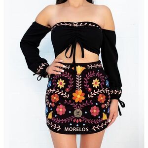 Herencia Collection MorelosState Catrina Embroidered Mini Skirt size XL Floral M